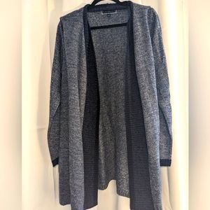 Karen Scott Open Cardigan Sweater Long Sleeves Color Block Black Gray